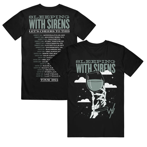 sleeping with sirens Skeletons Cheer Tour - Black T-Shirt front and back