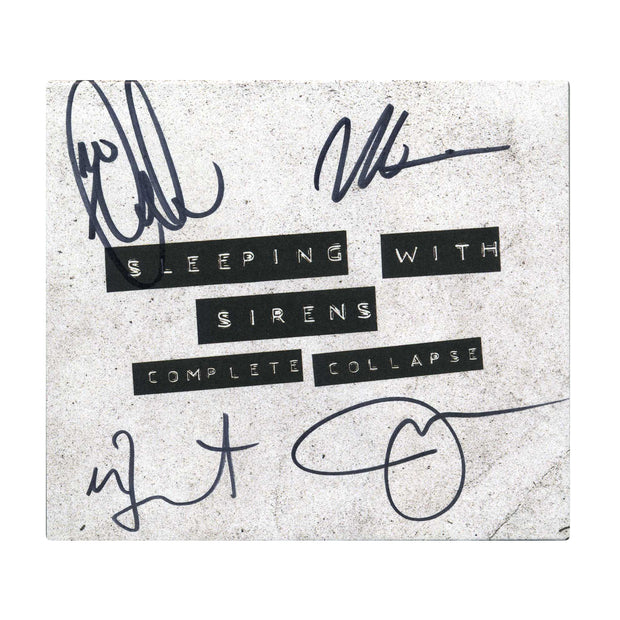 image of the signed cardboard cover for the sleeping with sirens cd complete collapse